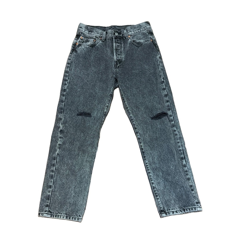 Levis 501 Jean Womens 28x26 Gray Acid Wash Regular Fit Straight Denim Distressed